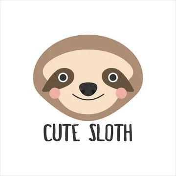 Vector image of a cute sloth's face with an inscription on a white background Stock Illustration