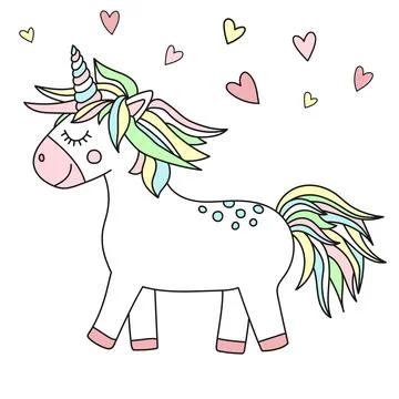 Vector image of a cute unicorn with hearts. Concept of holiday, baby shower,  Stock Illustration