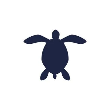Vector image of a dark blue silhouette of a sea turtle top view on a white Stock Illustration