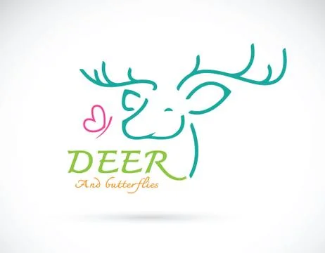 Vector image of deer and butterfly design and text on white background 스톡 일러스트