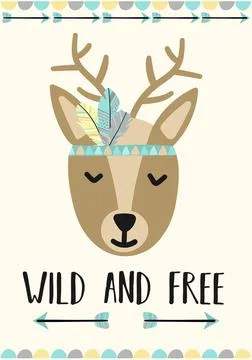Vector image of a deer in the style of Boho. A cartoon hand-drawn illustratio Stock Illustration