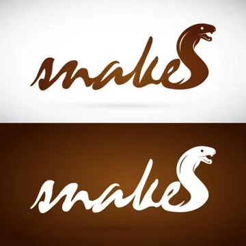 Vector image of an design snake is text on white background and brown backgro 스톡 일러스트