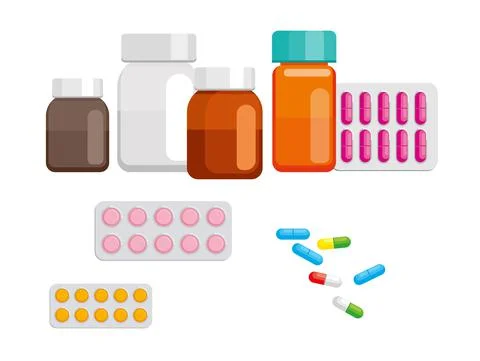 Vector image of different medicines on white background Illustrazione stock