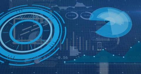 Vector image of digital circular patterns with pie diagrams and graphs, copy  Illustrazione stock