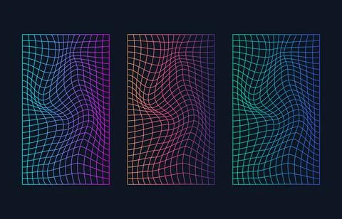 Vector image of distorted holographic pearly neon mesh. Vaporwave synthwave c Illustrazione stock