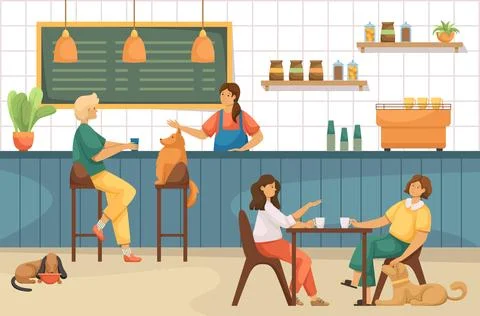Vector image of a dog friendly cafe. Stock Illustration