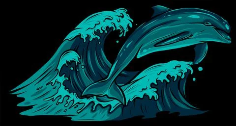 Vector image of dolphins jumping out of water Stock-Illustration