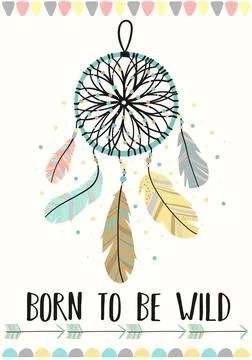 Vector image of dreamcatcher in the Boho style with the inscription Born to b Stock Illustration