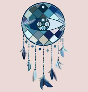 Vector image of dreamcatcher with feathers and eye Stock Illustration