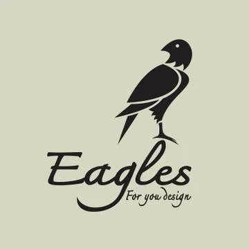 Vector image of an eagle design and text on gray background, logo, bird Stock Illustration