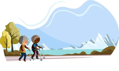 Vector image of an elderly couple walking. Concept. Cartoon style Ilustração Stock