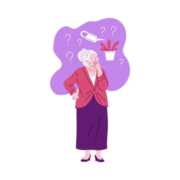 Vector image elderly woman suffering from Alzheimer's disease who forgot whether Stock Illustration