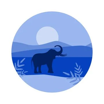 Vector image of an elephant silhouette against the background of mountains Stock Illustration