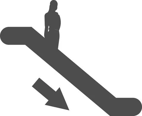 A vector image of an escalator on which people are descending. Stock Illustration