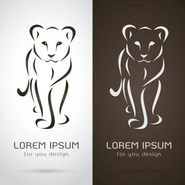 Vector image of a female lion design on white background and brown background Stock Illustration