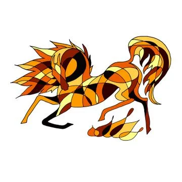 Vector image of fiery horse on a white background Stock Illustration
