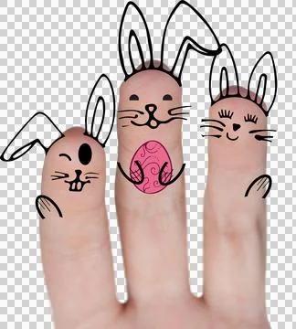 Vector image of fingers painted as Easter bunny Foto stock
