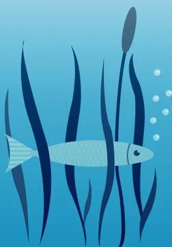 Vector Image Of Fish, Seaweed And Cane. EPS 10. Stock Illustration