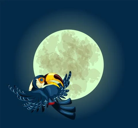 Vector image of a flying toucan on the background of a round shape, where you Illustrazione stock