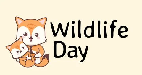 Vector image of foxes with wildlife day text on peach background, copy space Stock Illustration