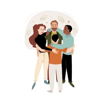 Vector image friendly group hugs demonstrating teamwork and unity on a white イラスト素材