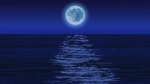 Vector image of full moon view in seawater. Stock Illustration