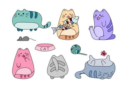 Vector image with funny hand drawn cats. Animals vector illustration with Stock Illustration