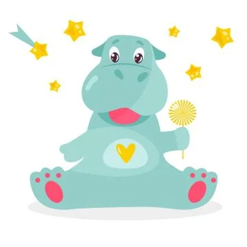 Vector image of a funny hippo with a lollipop Stock Illustration