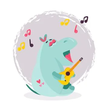 Vector image of a funny hippo playing ukulele Illustrazione stock