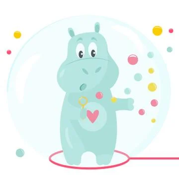 Vector image of a funny hippo with soap bubbles Illustrazione stock