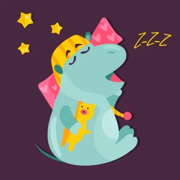 Vector image of a funny sleepy hippo Stock Illustration
