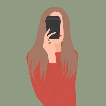 Vector image of a girl with a coffee Cup in a flat style. To create stylish Illustrazione stock