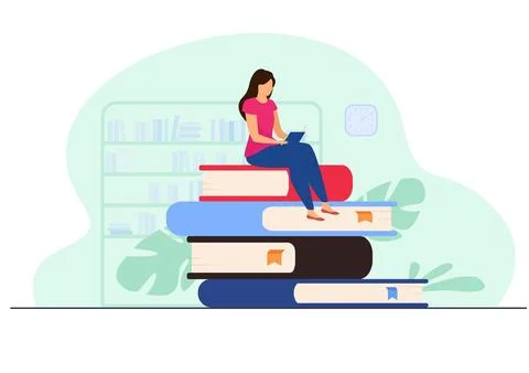 Vector Image Of Girl Doing Self Study Stock Illustration