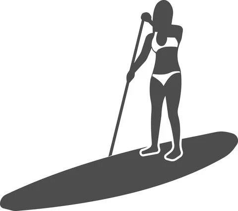 Vector image of a girl rowing with an oar, standing on a board. Stock Illustration