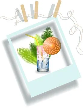 Vector image of a glass glass with a refreshing cocktail with an umbrella and Ilustración de archivo