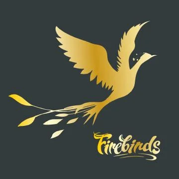 Vector image of a golden silhouette of a bird and the inscription Firebirds Stock Illustration