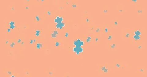 Vector image of gray jigsaw pieces over coral background 스톡 사진