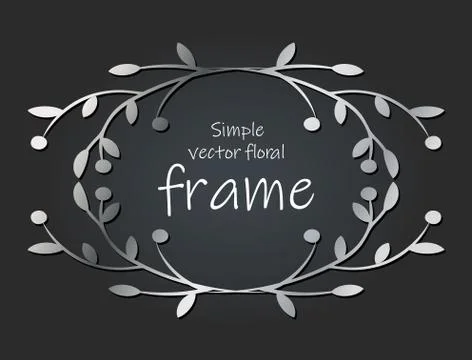 Vector image of a greeting card with a silver floral frame on a dark background Stock Illustration