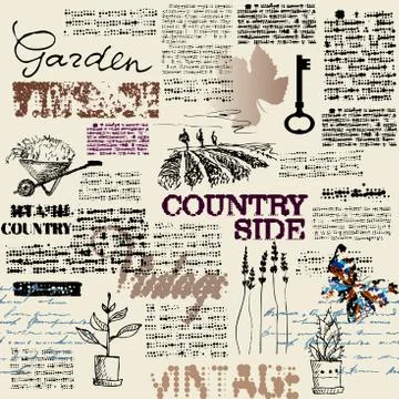 Vector image with hand draw pattern. Imitation of newspaper Illustrazione stock