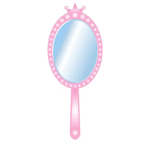Vector image of a hand mirror for a little princess in pink with pearls 스톡 일러스트