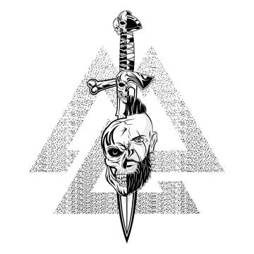 Vector image of the head of the Viking. Dead hero. Stock Illustration