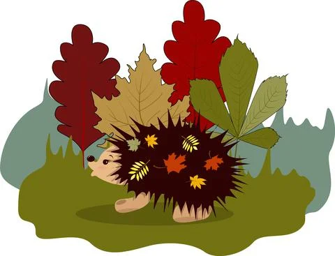 Vector image of a hedgehog walking on a forest lawn. Series of pictures Ilustración de archivo