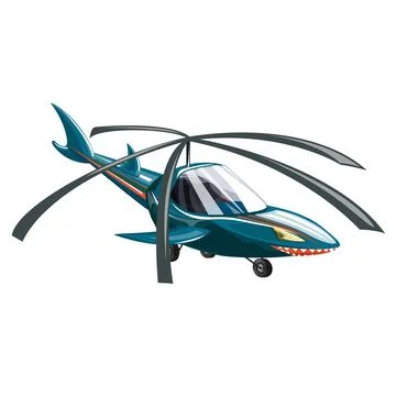 Vector image of a helicopter in the form of a shark. Cartoon style. Isolated Stock Illustration