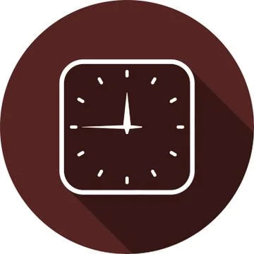 Vector image. Icon outline square watches on round maroon Stock Illustration
