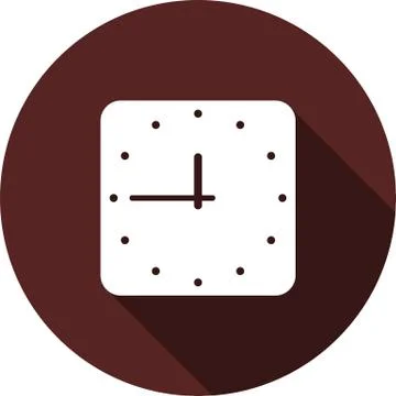 Vector image. Icon square watches on round maroon Stock Illustration
