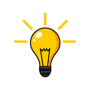 Vector image, icon of a yellow glowing light bulb. Stock Illustration
