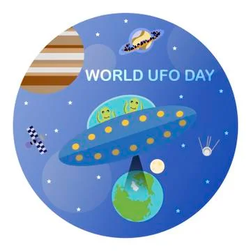 Vector image for international UFO day. A flat picture of a flying saucer with Stock Illustration
