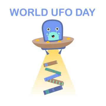 Vector image for international UFO day. A flat picture of a flying saucer with Stock Illustration