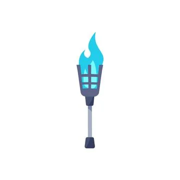 Vector with image of iron torch with a magical blue flame on a white background Stock Illustration