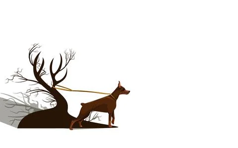 Vector image isolated on a white background of a lone dog tied to a tree.Conc Stock Illustration